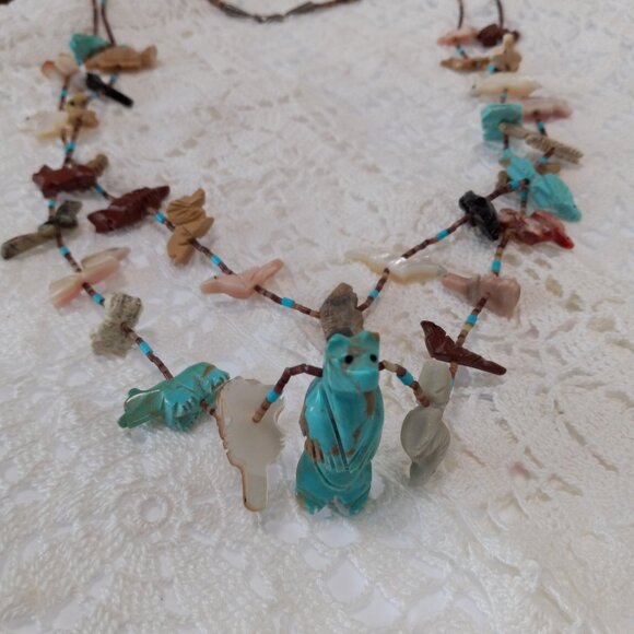 Vintage Two-Strand Turquoise MOP Navajo Indian Fetish Necklace - Picture 15 of 15